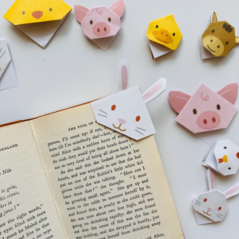 DIY Farm Animal Origami Bookmarks – Printable Finger Puppets (PDF) - Etsy