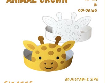 Giraffe Ears Paper Crown Party Coloring Printable Kids Craft Safari ...