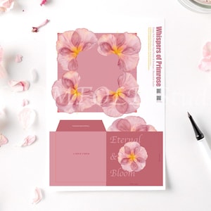 Lettre pliante fleur imprimable – primevère rose foncé | Carte-cadeau et enveloppe DIY| Origami floral à message caché | Téléchargement numérique instantané