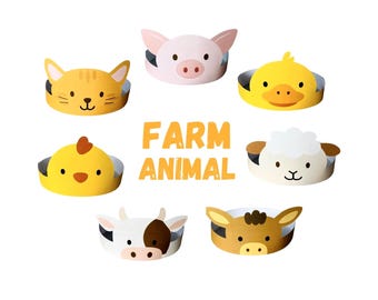Printable Farm Animal Headbands - Kids Birthday Party Hats (Instant Download)