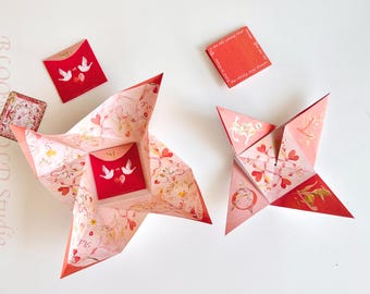 Victorian Botanical  Puzzle Purse –  Dove & Floral Printable, DIY Love Letter Envelope, Valentine Gift, Wedding Favor, Vintage Paper Craft