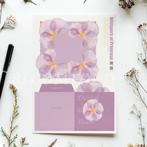 Fête des mères, fleur imprimable pliante, Letter_Soft lavande primevère | Papeterie et enveloppes pétale bricolage | Mot d'amour en origami modifiable