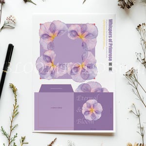 Ensemble de sacs à main casse-tête fleurs imprimables – pourpre primevère | Carte-cadeau et enveloppe DIY| Origami floral à message caché | modèle Canva modifiable