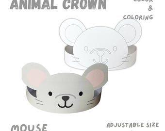 Printable Mouse Crown: Woodland Animal Headband, Kids Party (PDF Download