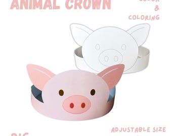 Manualidad de corona de cerdo para niños: Sombrero imprimible para fiesta de animales de granja (PDF)
