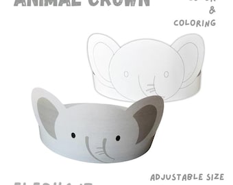 Elephant Crown Craft: Kids' Coloring Party Hat (PDF Downloadable Template
