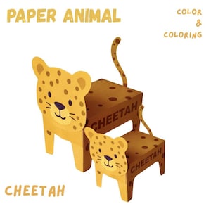 Cheetah Paper Animal Craft for Kids –Printable Safari DIY Papercraft Toy – Two Sizes – Coloring Pages – Preschool Homeschool Activity PDF