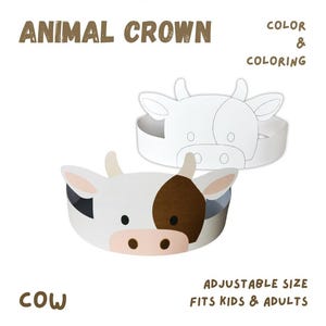 Farm Animal Crown for Kids – Cow Headband Craft |Preschool Activity |Toddler Birthday Hat |DIY Coloring Crown PDF｜Party Hat Classroom Crown