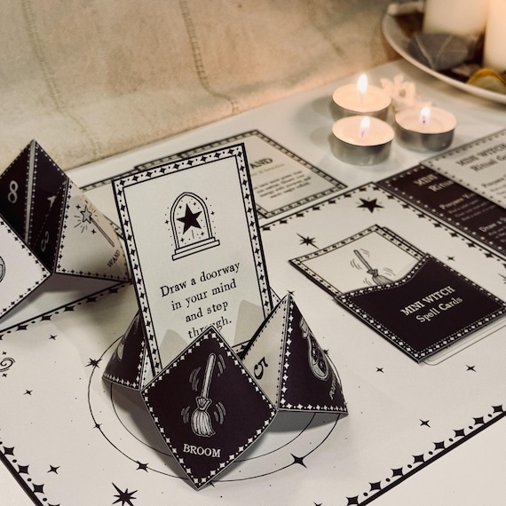Printable Witch Fortune Teller Game | Mini Witch Oracle Kit | Spell & Symbol Cards | Digital Cootie Catcher Ritual Set for Kids or Adults