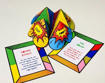Pop Art Party Game – Fortune Teller, Challenge Cards (Instant Download)