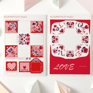 Porte-monnaie puzzle amour art populaire victorien, cadeau imprimable pour la Saint-Valentin, enveloppe lettre d'amour à faire soi-même, cadeau de mariage, créations en papier vintage, mini cartes