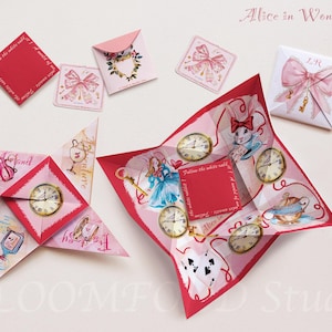 Monedero con forma de rompecabezas de Alicia en el país de las maravillas / Sobre con carta de amor imprimible para hacer tú mismo, regalo para niños, recuerdo de fiesta de cumpleaños, temática del país de las maravillas, manualidad de papel vintage