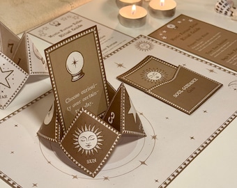 Printable Mystic Fortune Teller Kit, Oracle Kit – Soul Guidance Cards & Desk Mat (PDF)