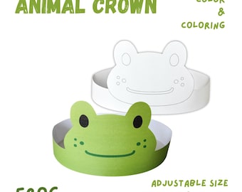 Diadema de rana para imprimir – Diadema para colorear de animales para niños (Descarga digital)