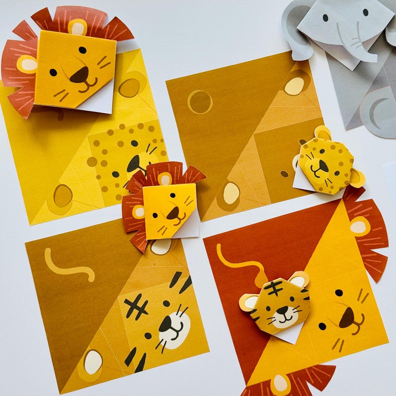 Safari Animal Origami Bookmarks – Printable DIY Finger Puppets (PDF) - Etsy