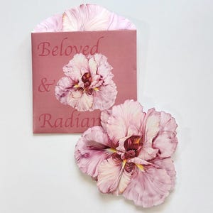 Presente de origami para o Dia das Mães: Bolsa de quebra-cabeça de flores para impressão – Íris rosa | Carta e envelope faça você mesmo | Mensagem oculta de origami floral | Download digital