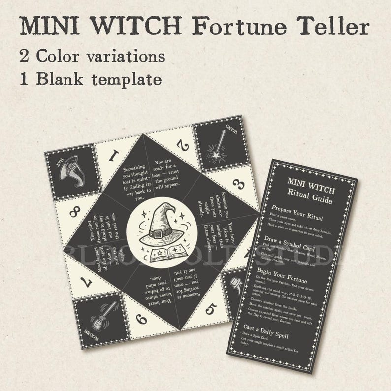 Printable Witch Fortune Teller Game | Mini Witch Oracle Kit | Spell & Symbol Cards | Digital Cootie Catcher Ritual Set for Kids or Adults image 8