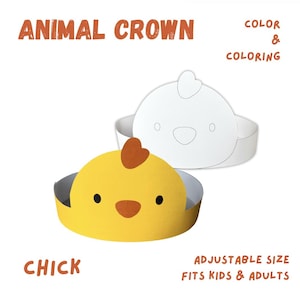 Chick Crown for Kids – Farm Animal  Headband Craft |Preschool Activity |Toddler Birthday Hat | Coloring Crown PDF｜Party Hat Classroom Crown
