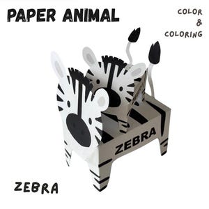Zebra Paper Animal Craft for Kids –Printable Safari DIY Papercraft Toy – Two Sizes – Coloring Pages – Preschool Homeschool Activity PDF