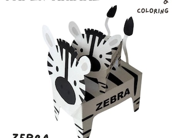 Zebra Papercraft – zabawka do samodzielnego wydruku, dwa rozmiary (kolorowanki PDF)