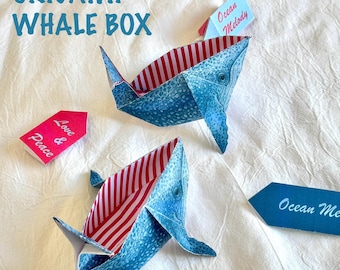 Whale Paper Box Template, Origami Whale, Ocean Craft DIY - 3 Versions + Customizable in Canva | Instant Download