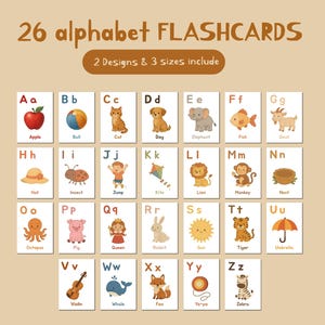 Schede didattiche dell'alfabeto stampabili / Lettere dalla A alla Z con oggetti / Schede didattiche in 2 design per bambini / Lettere Montessori / Decorazioni e apprendimento per la classe