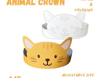 Cat Crown Craft: Kids Animal Headband, DIY Coloring Party Hat (PDF Download