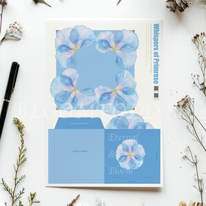 Regalo origami lettera pieghevole a forma di fiore – Primula blu / biglietto regalo fai da te e busta / messaggio nascosto origami floreale / download digitale istantaneo