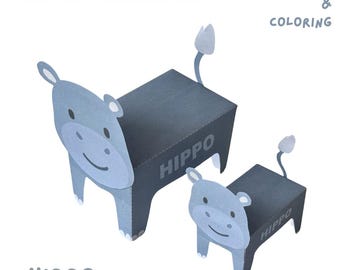 Hipopótamo de papel para hacer tú mismo – Manualidad de animales imprimible, páginas para colorear (PDF)