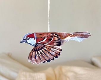 Printable Bird Mobile & Greeting Card | DIY Paper Sparrow Craft | Digital Download Gift Tag Template