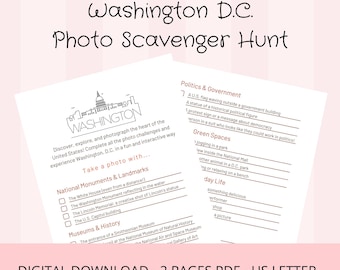 Photo Scavenger Hunt in Washington D.C. – A Fun Activity for Kids and Families! - Instant download - Printable PDF