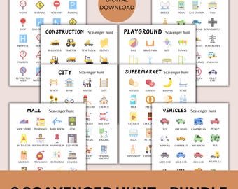 Kids Scavenger Hunt Bundle, 8 Printable Activities (PDF Download)