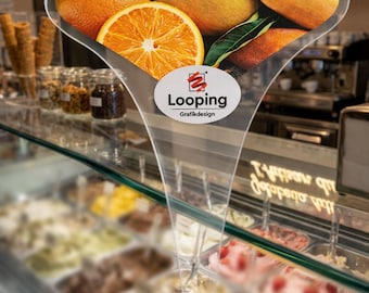 Ice cream signs made of transparent plexiglass – modern flavor signs for ice cream parlors – customizable