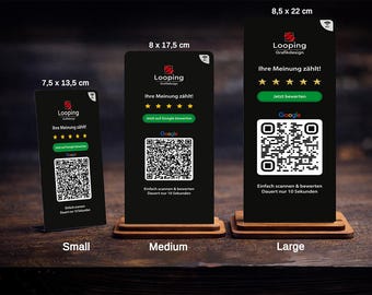 Google Review Display Stand with NFC & QR Code, Wooden Base, for Restaurants, Cafes, and Shops
