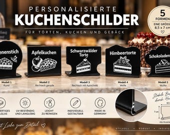 Personalized cake signs made of black acrylic glass | Laser engraved | 5 shapes | Minimum order 10 pieces