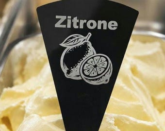Personalized ice cream signs made of black acrylic glass – permanently marked for ice cream parlors and gelaterias