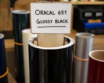 Wooden foil roll holder | Label for vinyl, flex & transfer foil | Writable