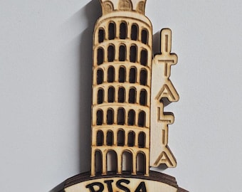 Calamita Torre di Pisa in legno 3D | Souvenir Italia inciso al laser | Magnets artigianale fatto a mano