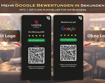 Google Review Display Stand with NFC & QR Code, Wooden Base, for Restaurants, Cafes, and Shops