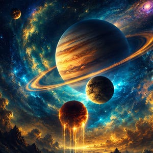 宇宙惑星の壁掛けアート、SF風景、ネオン宇宙ポスター（デジタルダウンロード）