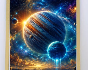 Lámina decorativa de planetas cósmicos, póster espacial de nebulosa galáctica, decoración de ciencia ficción celestial, decoración de pared de astronomía, descarga digital.