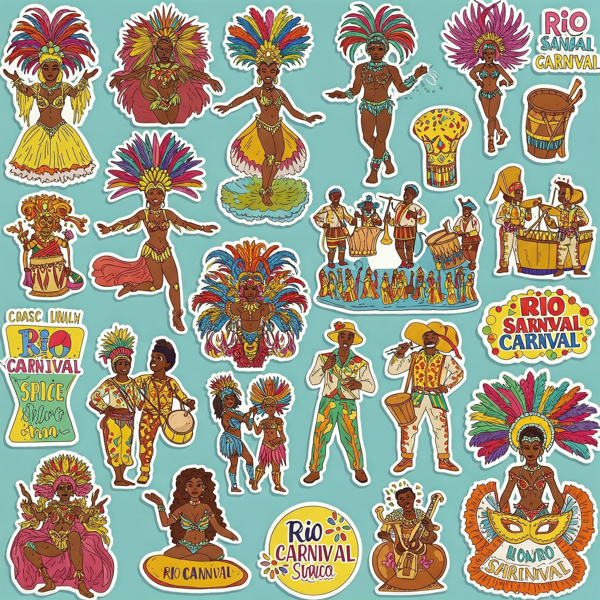 Rio Carnival Digital Sticker Set: Colorful Dancers, Masks (digital ...