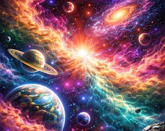 Vibrant Galaxy Print, Cosmic Universe Wall Art,  Space Digital Download, Sci Fi Outer Space Decor, Abstract Galaxy PNG Gaming Room Decor