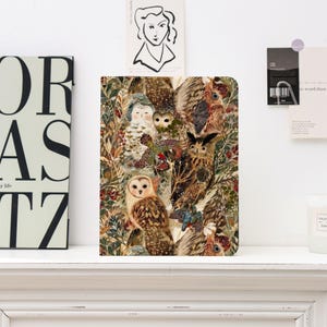 Woodland Owls and Botanical Collage | Custom iPad Case with Pen Slot for iPad 9/10/11, Air 6/7, Pro 2022/2024, Mini, Birthday Gift for Her