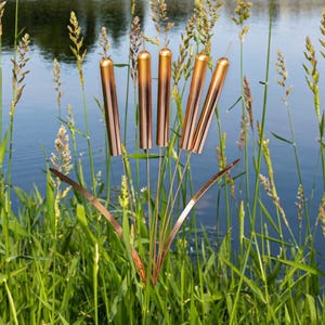 Copper Cattail Wind Chimes, Custom Copper Plated Cattail Garden Stakes, Wind Chimes Decorative Plant Stakes for Outside, Garden Decorative