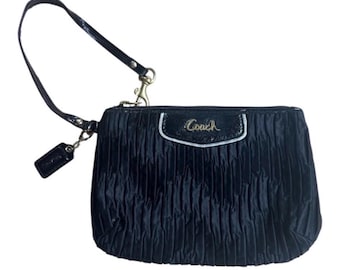 COACH Signature Madison Black Satin Gathered Signature Wristlet Mini Bag 7x5x1