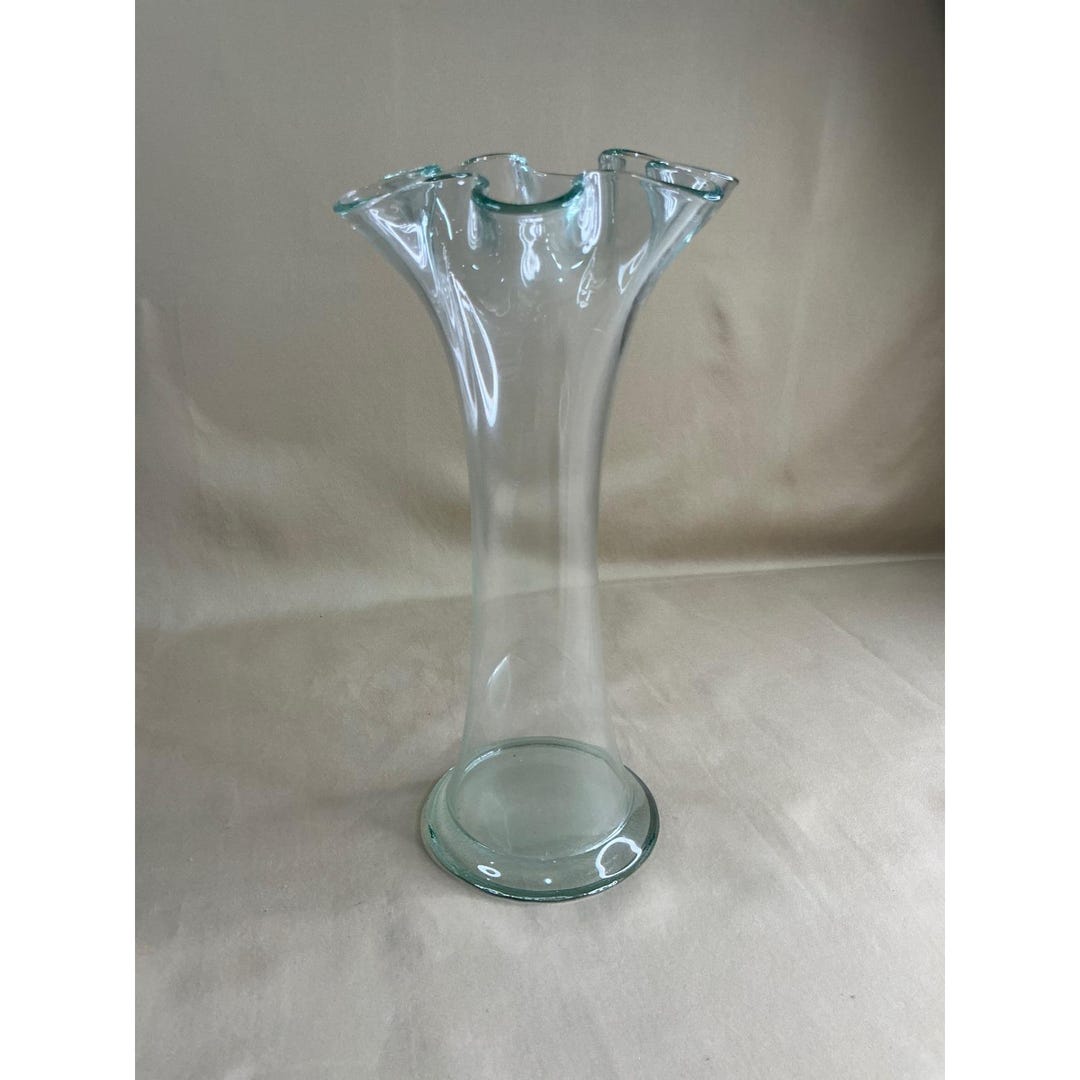 Clear Glass Fluted Rim Vase Elegant Contemporary Floral Display ...