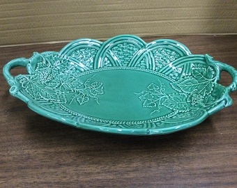 majolica dish with handles, marked Italy