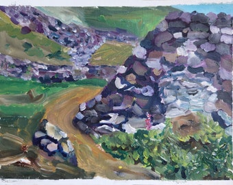 Flower Growing Between the Rocks - Original Oil Painting - 9 x 12 inches