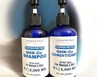 Peptide Conditioner and Shampoo Bundle GHK-CU 2% Copper Peptide Organic Hair Care 8oz or 16oz Handcrafted in USA Paraben Phthalate Free